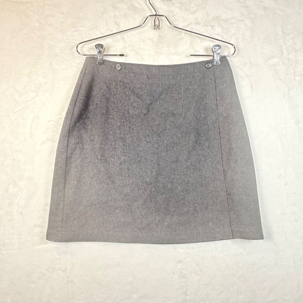 Vintage 1999 GAP Wool Blend Wrap Mini Skirt Gray Womens 90s Button Lined
